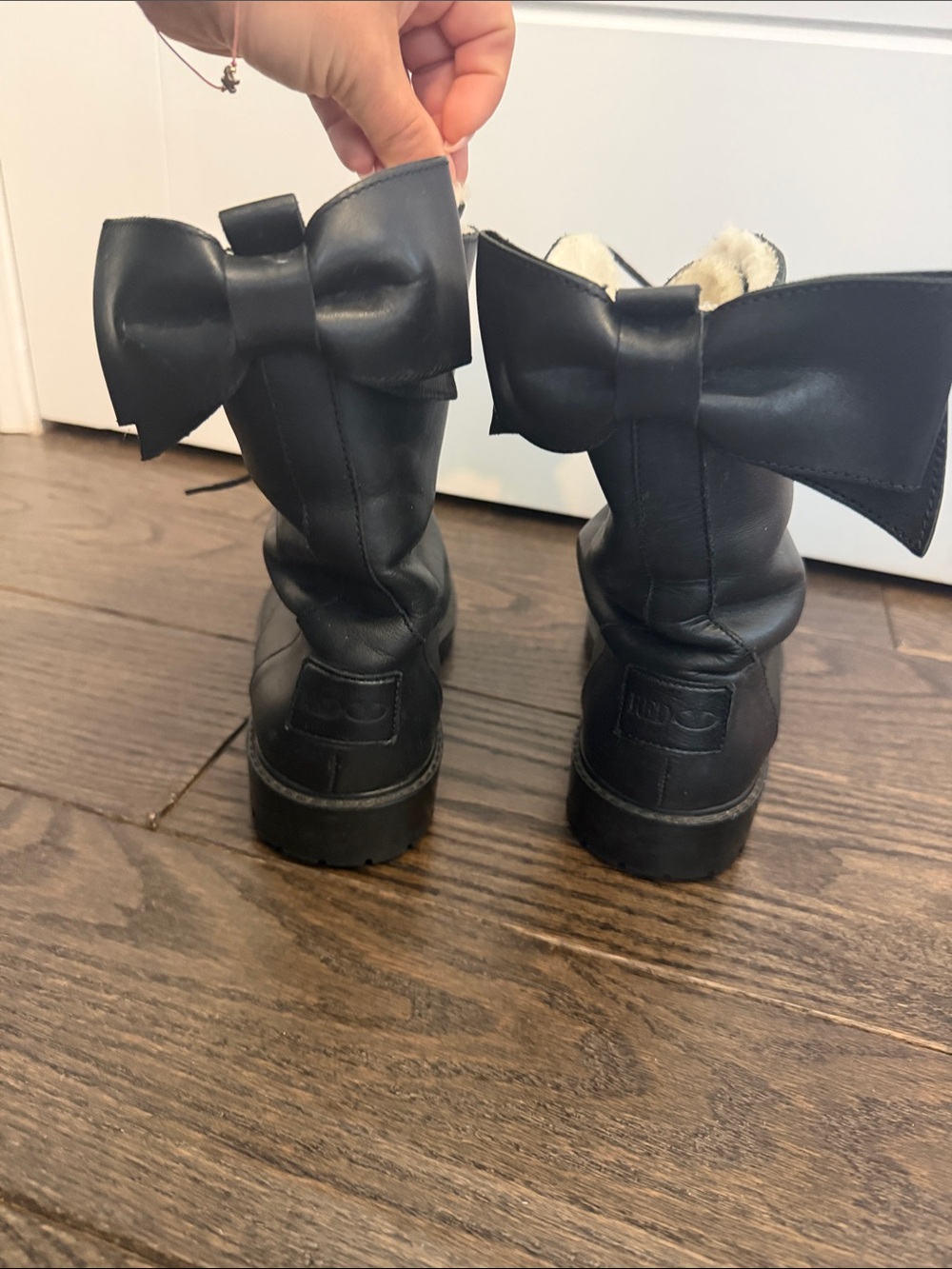 RED Valentino Black Leather Heeled Boots with Back Bows